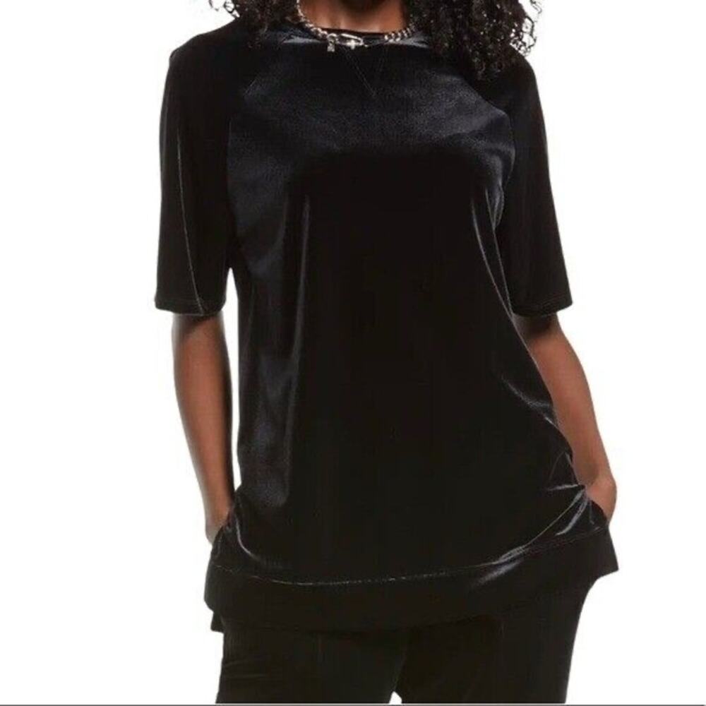 Open Edit NWT Oversized Short Sleeve Stretch Velour Black T-Shirt Size S
